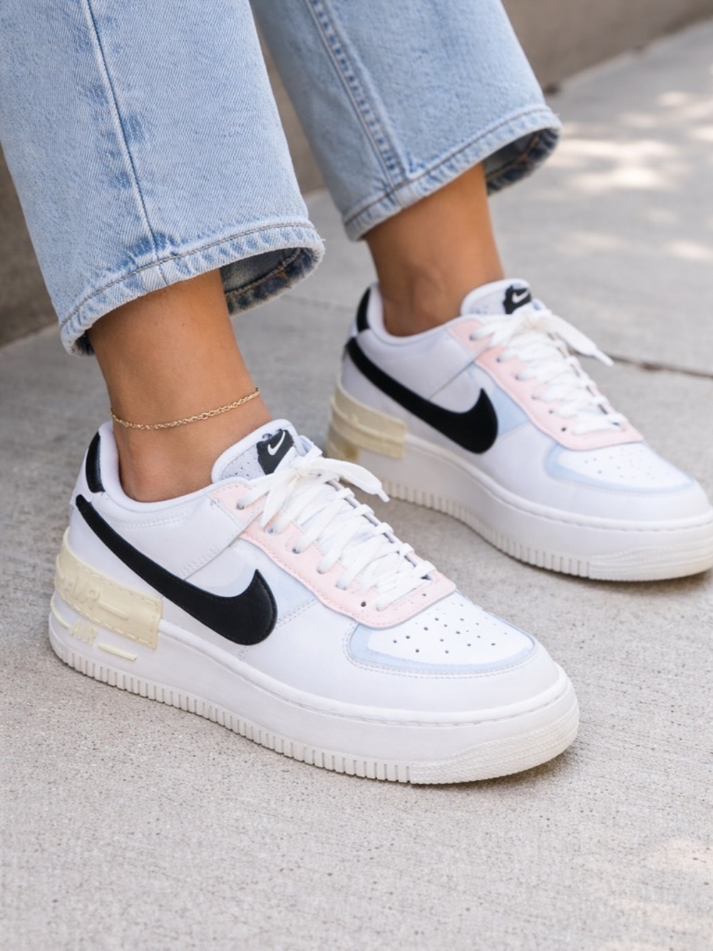 Nike Air Force 1 Shadow Women’s Size 8 White Black Gold Pastel Sneakers AF1 Low